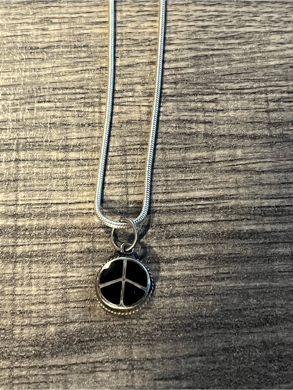 Sterling Silver Peace Sign Pendant Necklace - Black Enamel